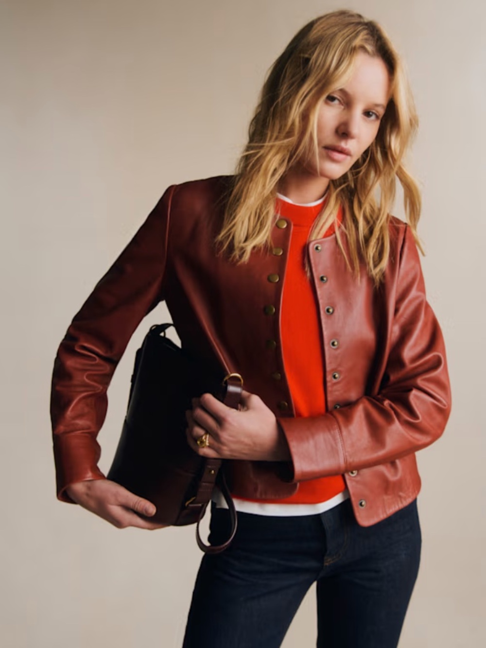 Sezane Marlys Jacket | Chestnut | Leather | Size 8 NWT - with Free Sezane scarf